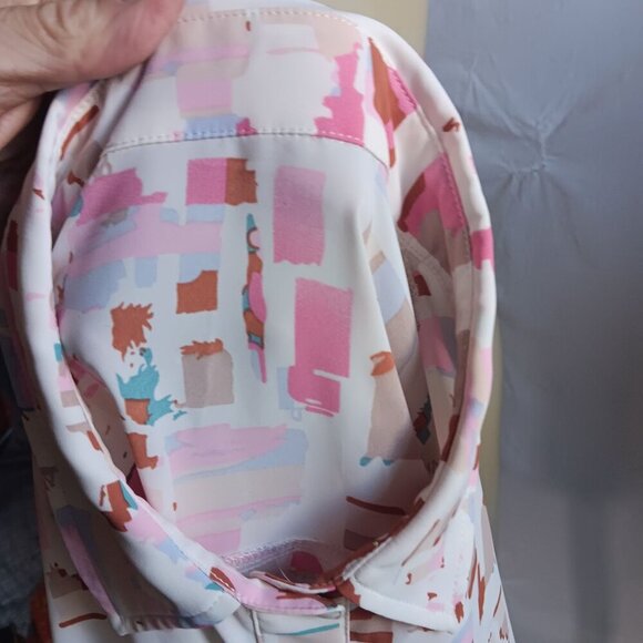 2XL Vintage 80s Abstract Print Blouse With Down Slinky Polyester Pleated Back De - Picture 7 of 7